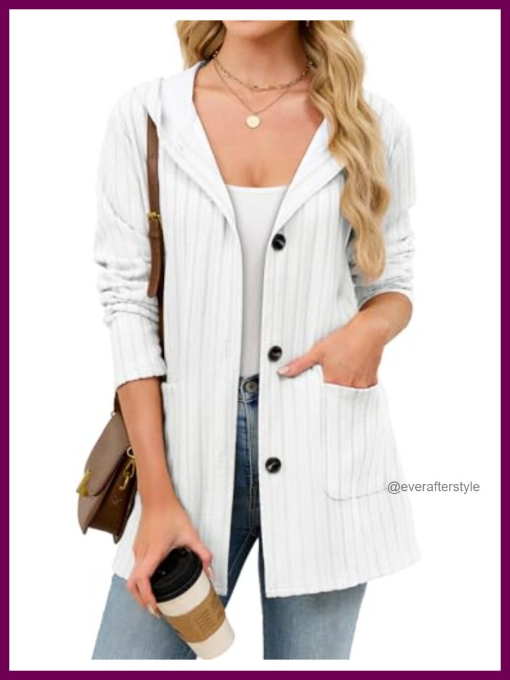 Hooded Button Down Cardigan Sweater with Pockets Long Sleeve Loose Fit